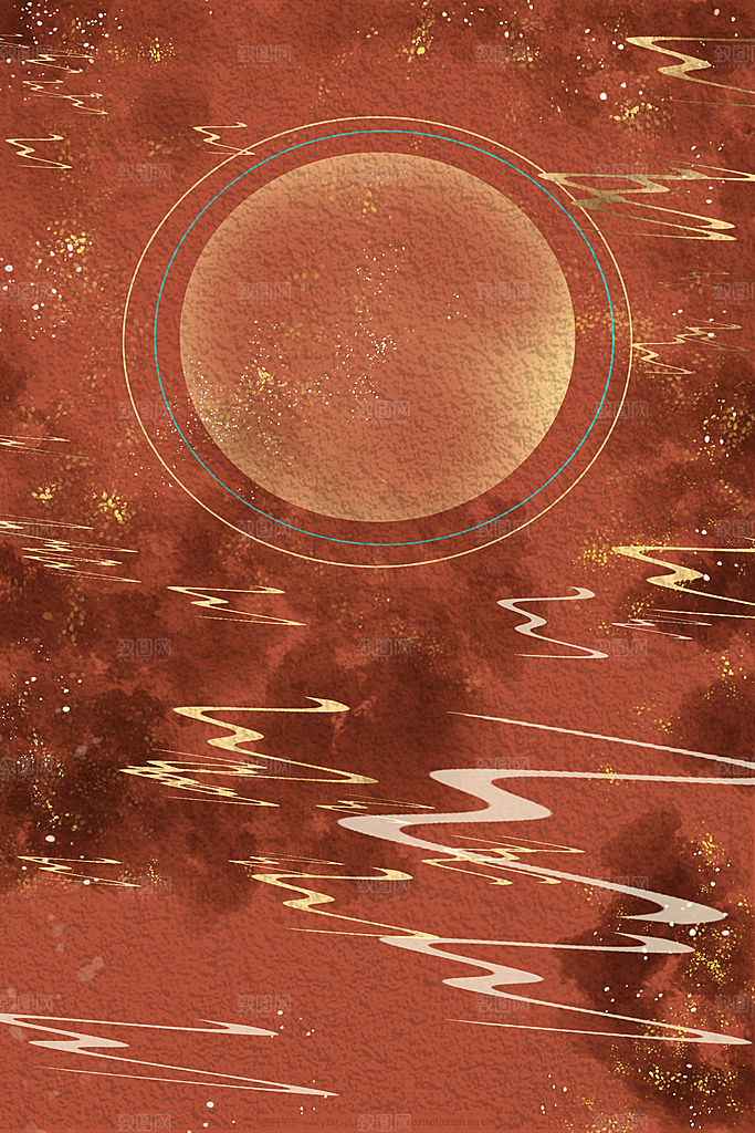 国潮敦煌壁画风日月星河鎏金背景插画