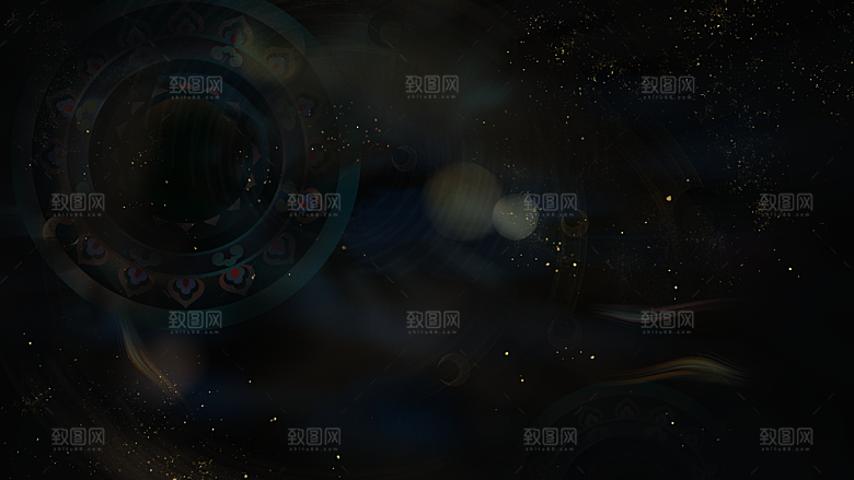 国潮敦煌壁画风日月星河鎏金背景插画