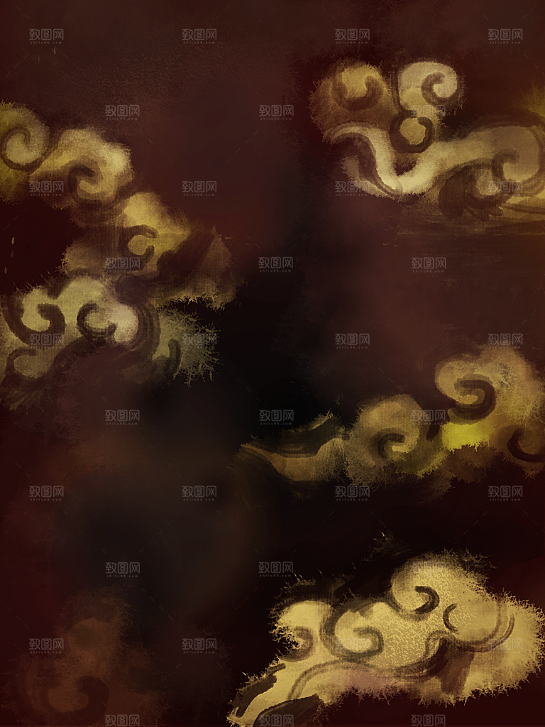 国潮敦煌壁画风日月星河鎏金背景插画