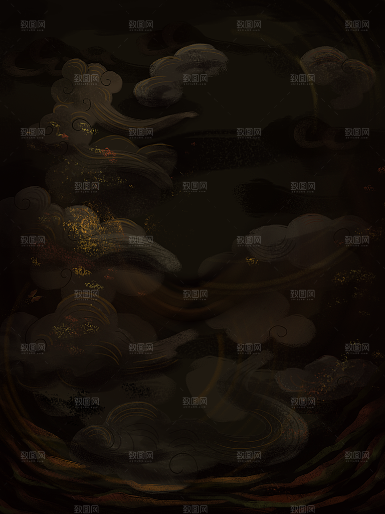 国潮敦煌壁画风日月星河鎏金背景插画