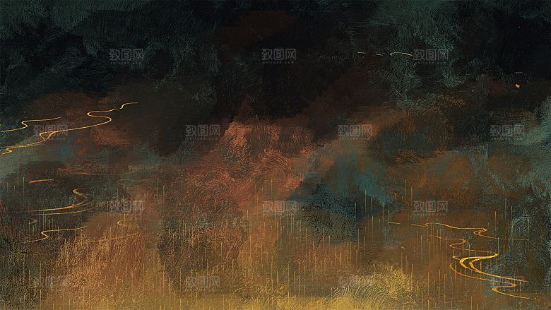 国潮敦煌壁画风日月星河鎏金背景插画