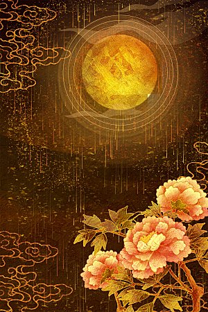 国潮敦煌壁画风日月星河鎏金背景插画