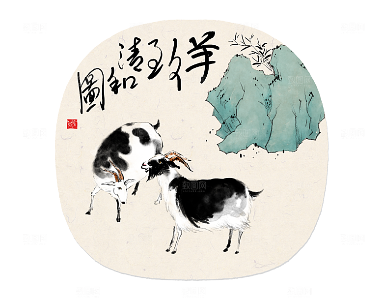 中式山水水墨国风插画海报