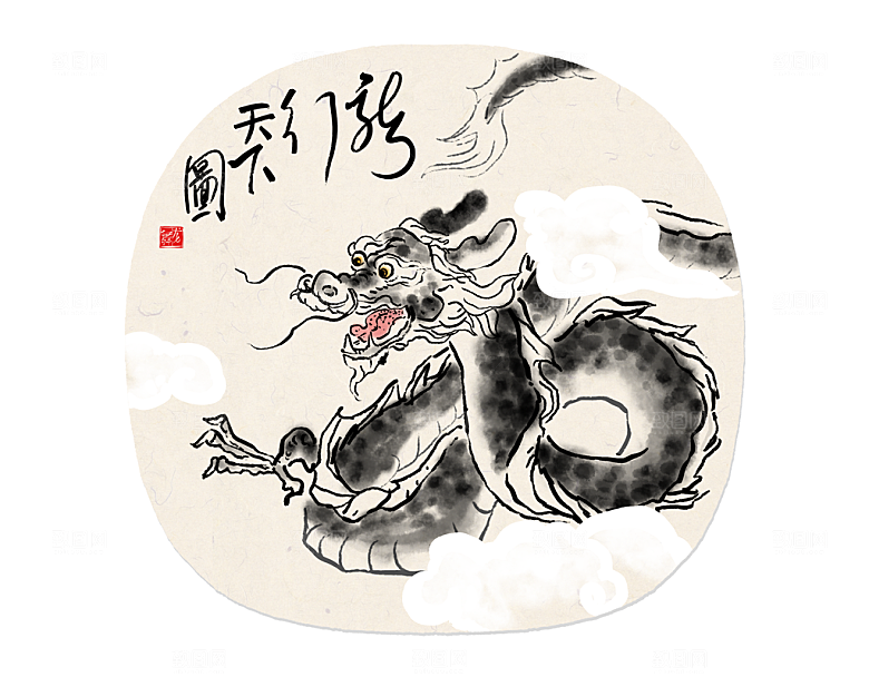 中式山水水墨国风插画海报