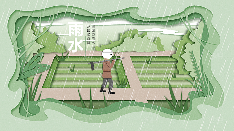 春季简约质感二十四节气雨水海报