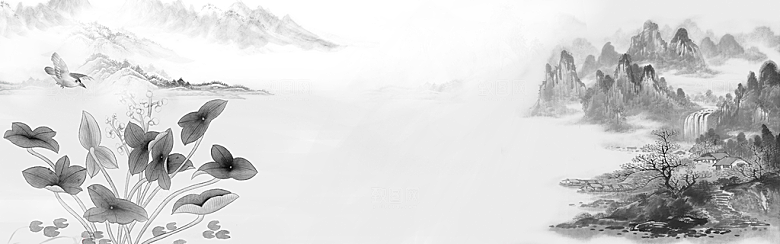 山水水墨复古简约大气背景