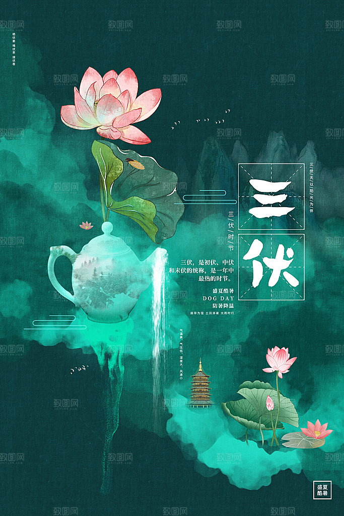 时尚三伏天夏季宣传海报