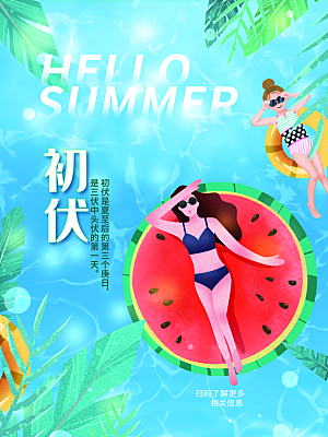 时尚三伏天夏季宣传海报