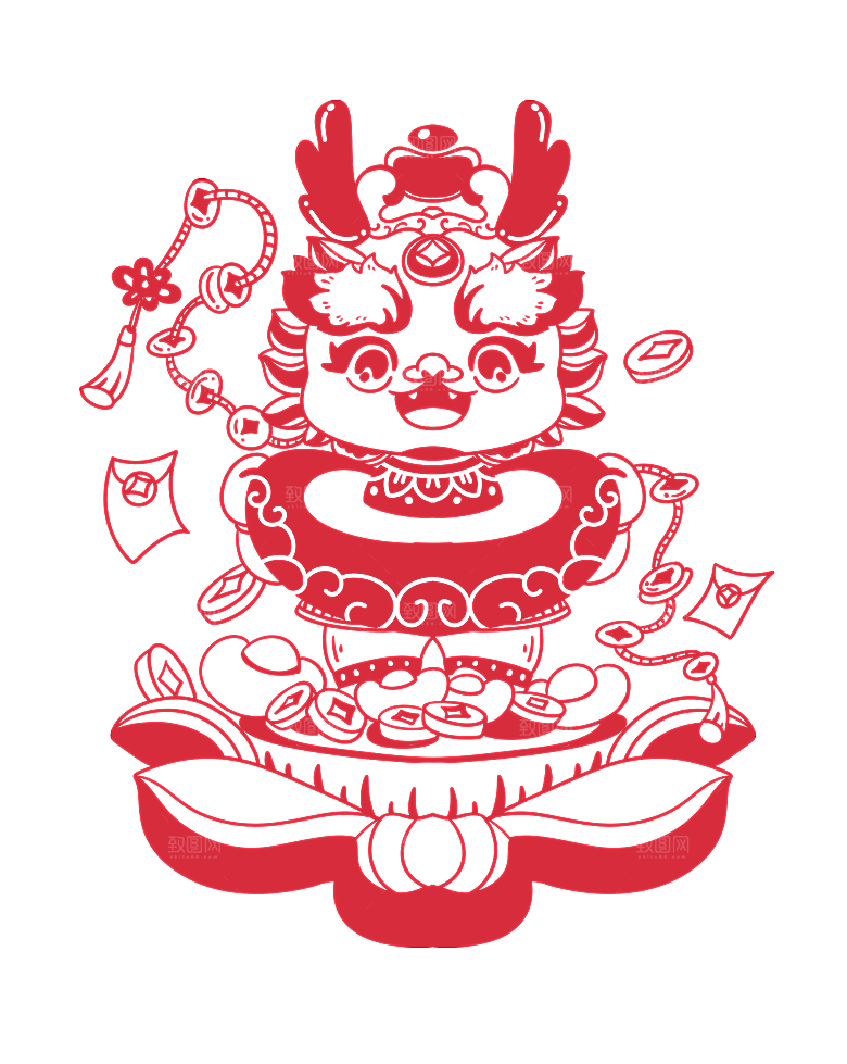 龙年窗花剪纸小龙