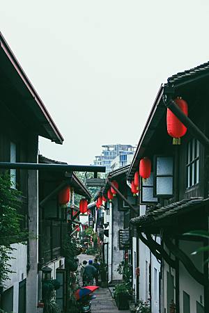 古风女孩中国风建筑摄影背景图片