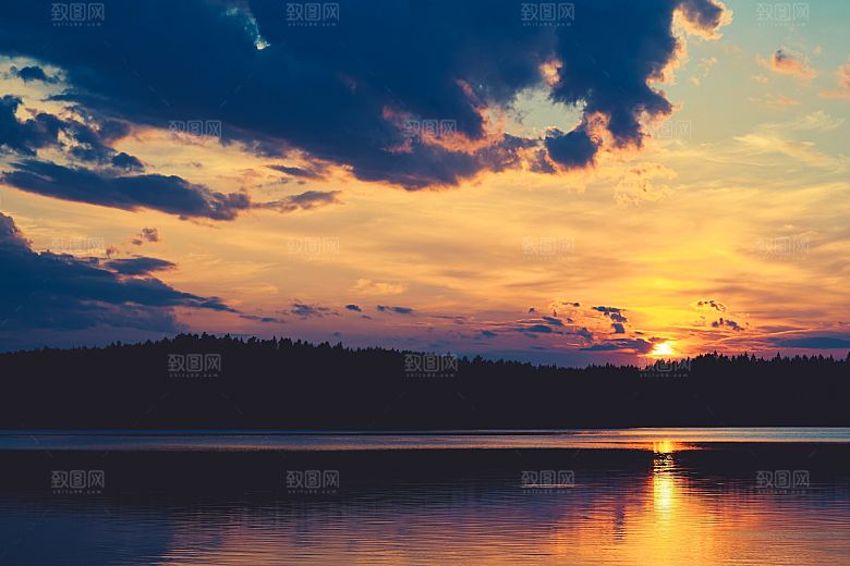 大气清新唯美自然风景晚霞摄影背景图
