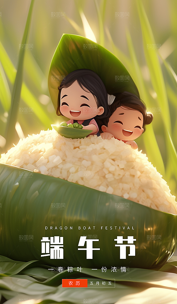 清新端午节粽子宣传海报