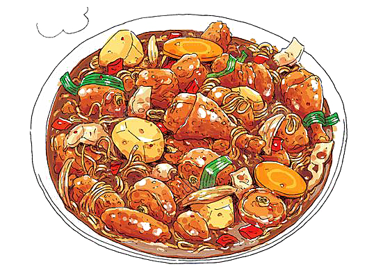 中式菜品复古水彩手绘川菜美食小炒餐饮