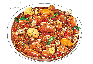 中式菜品复古水彩手绘川菜美食小炒餐饮