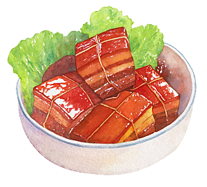 中式菜品复古水彩手绘川菜美食小炒餐饮