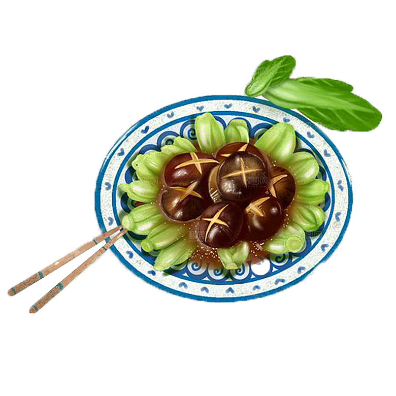 中式菜品复古水彩手绘川菜美食小炒餐饮