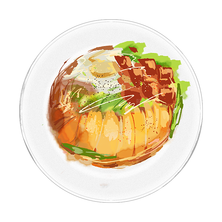 中式菜品复古水彩手绘川菜美食小炒餐饮
