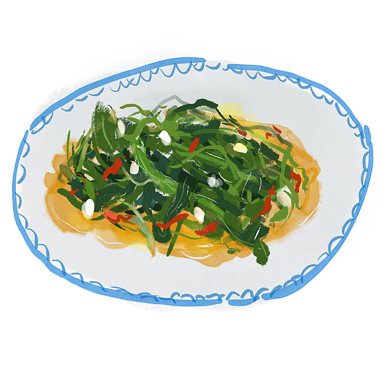 中式菜品复古水彩手绘川菜美食小炒餐饮