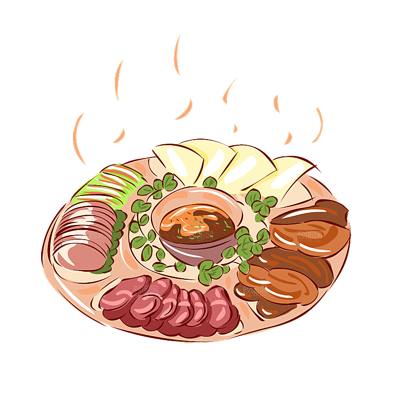 中式菜品复古水彩手绘川菜美食小炒餐饮