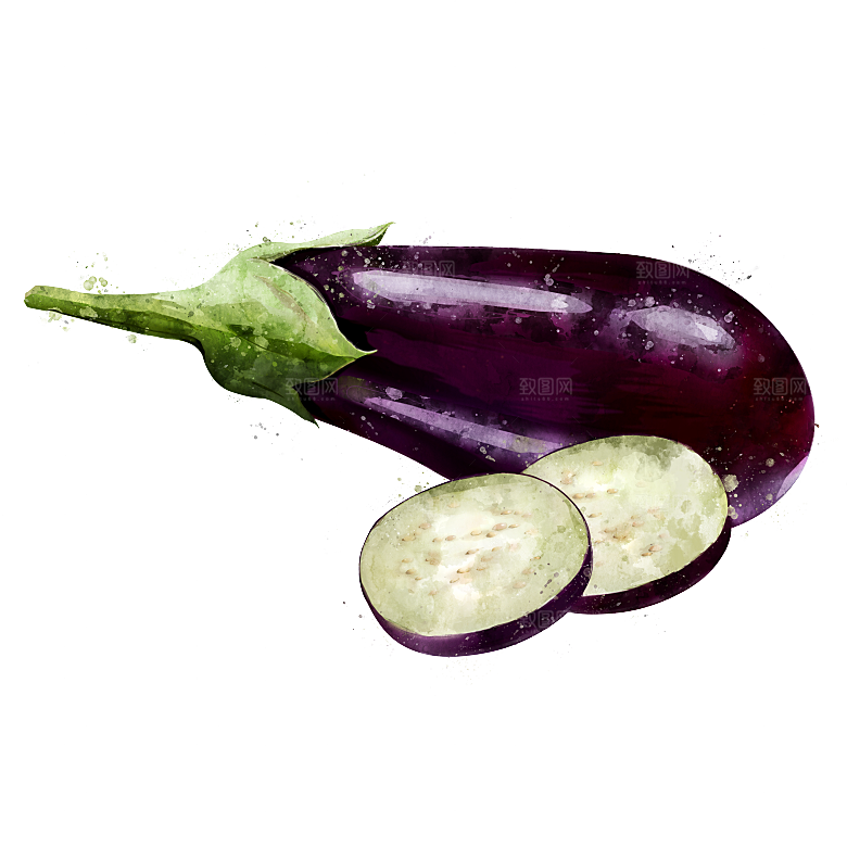 手绘水彩水墨水果蔬菜美食餐饮插画PNG免
