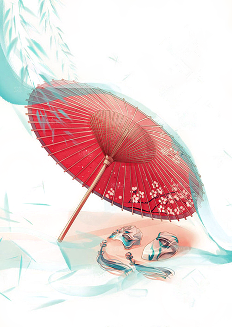中国古风油纸伞卡通手绘油纸伞雨伞