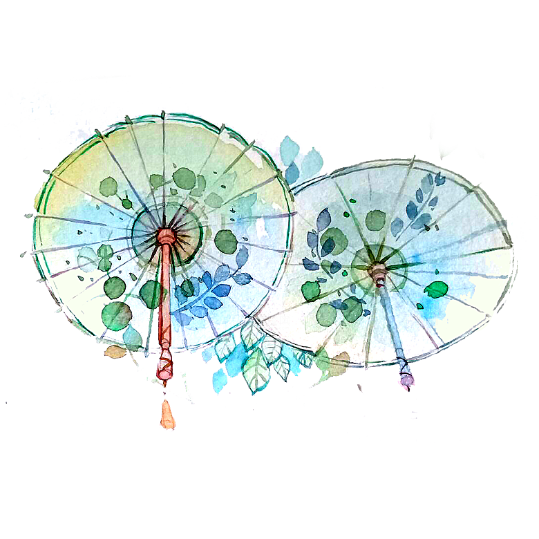 中国古风油纸伞卡通手绘油纸伞雨伞
