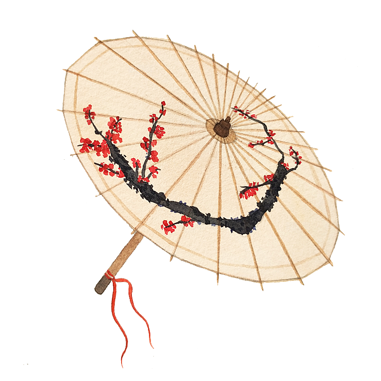 中国古风油纸伞卡通手绘油纸伞雨伞