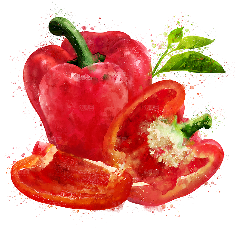 手绘水彩水墨水果蔬菜美食餐饮插画PNG免