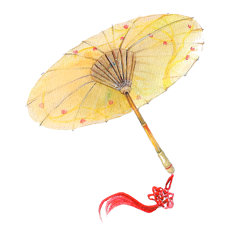 中国古风油纸伞卡通手绘油纸伞雨伞