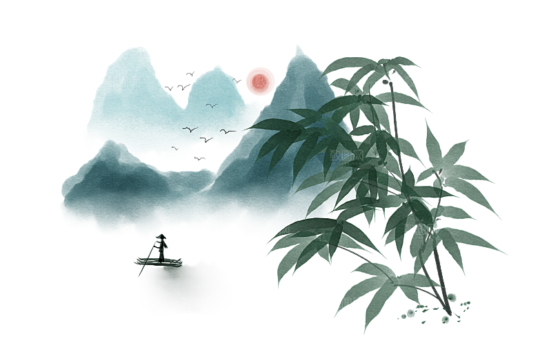 中国风水墨山水风景画远山山脉山峰
