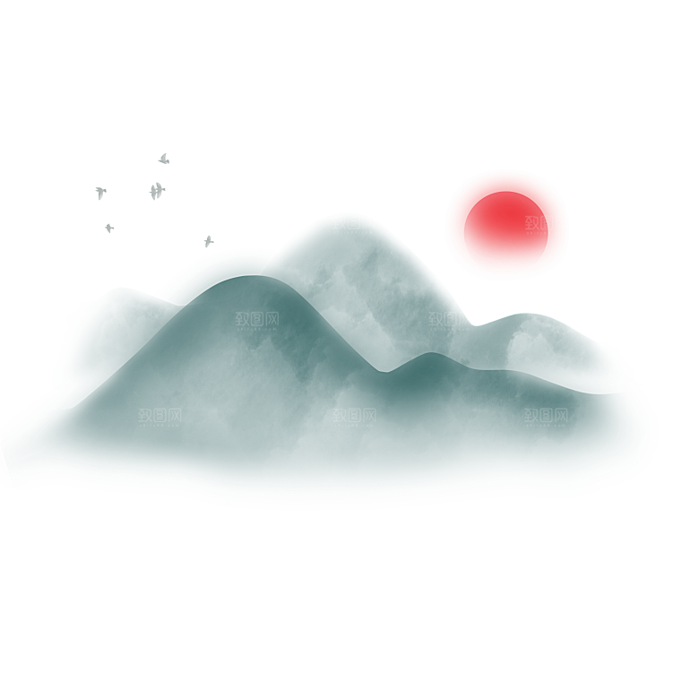 中国风水墨山水风景画远山山脉山峰