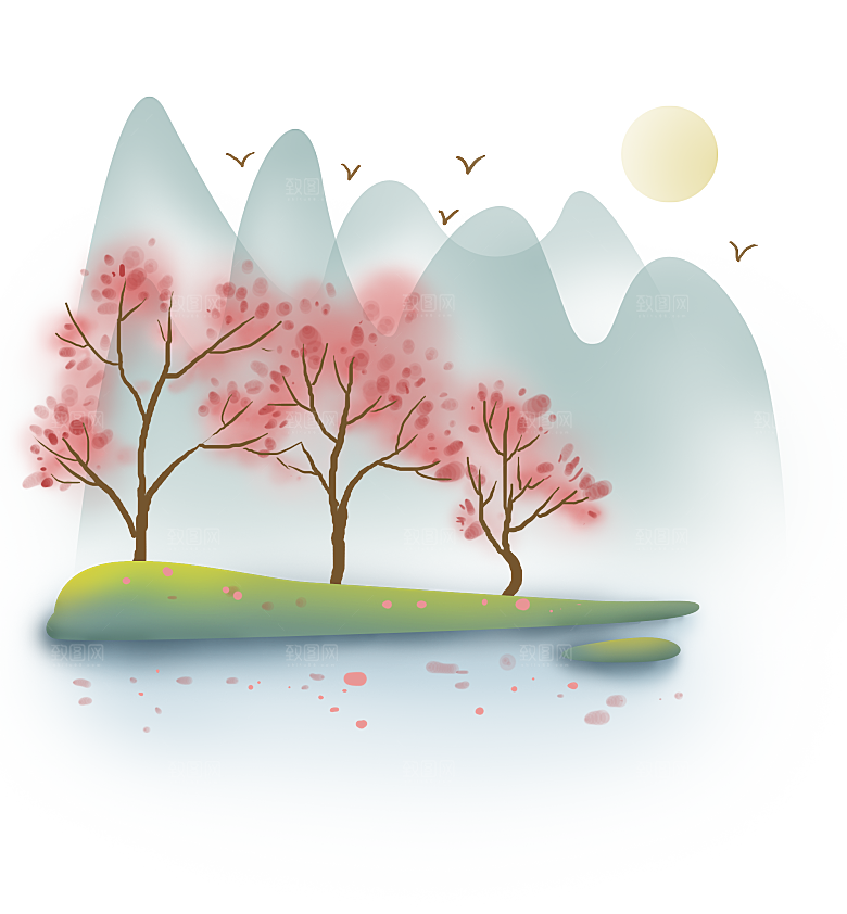 中国风水墨山水风景画远山山脉山峰