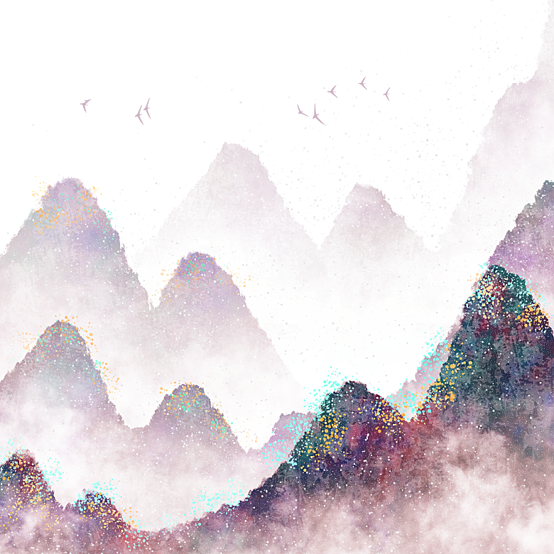 中国风水墨山水风景画远山山脉山峰