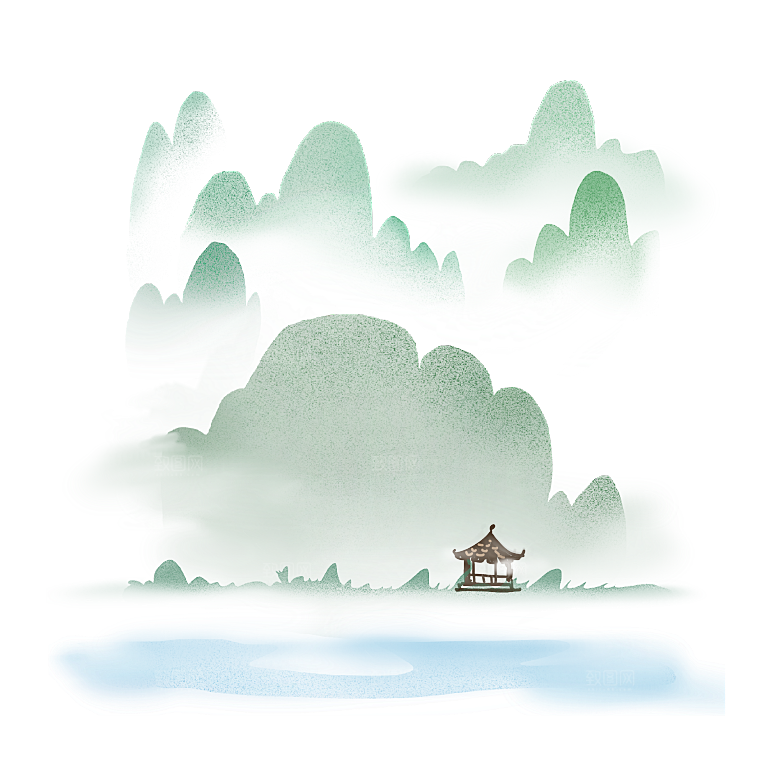 中国风水墨山水风景画远山山脉山峰