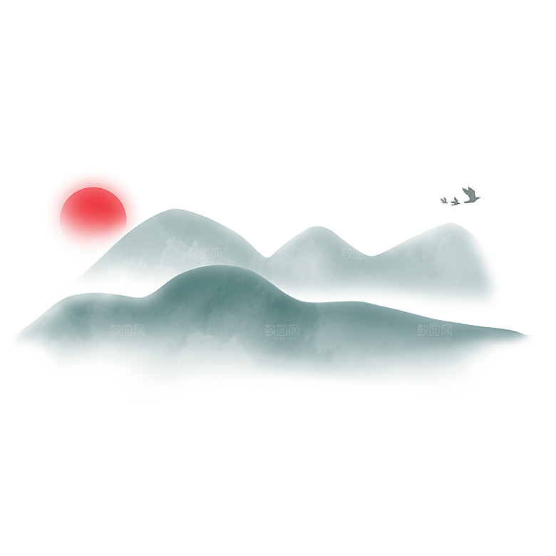 中国风水墨山水风景画远山山脉山峰