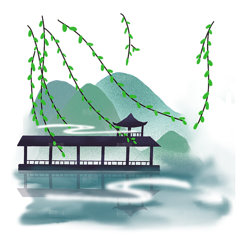 中国风水墨山水风景画远山山脉山峰