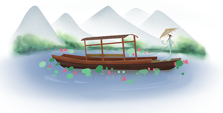 中国风水墨山水风景画远山山脉山峰