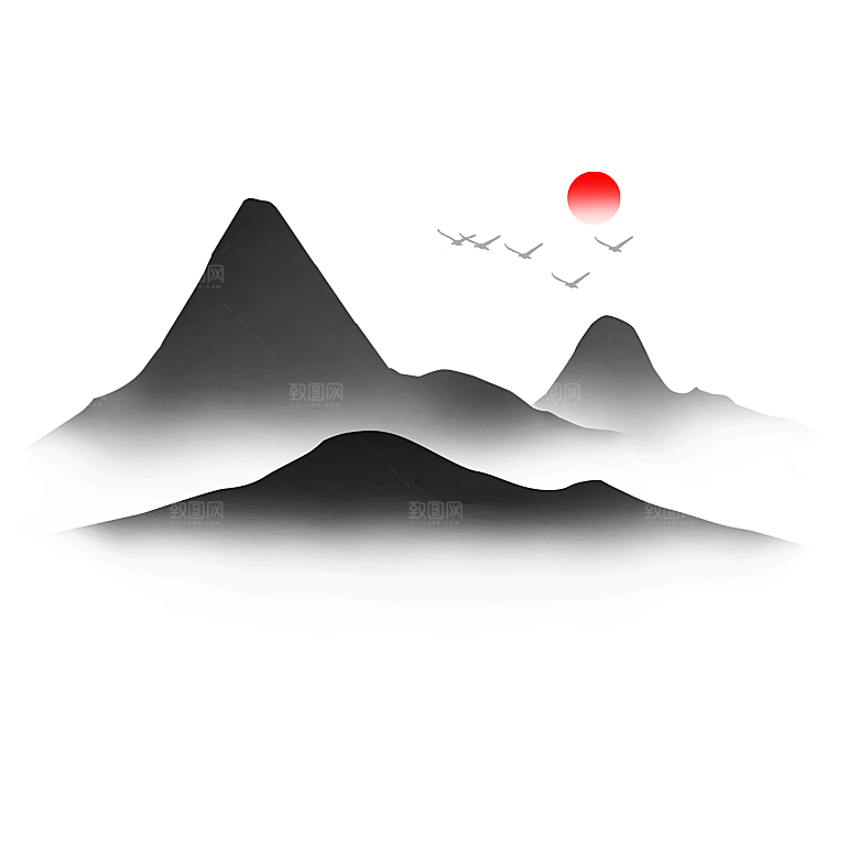 中国风水墨山水风景画远山山脉山峰