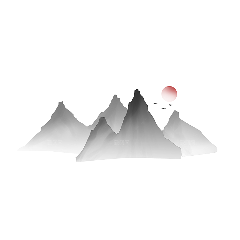 中国风水墨山水风景画远山山脉山峰