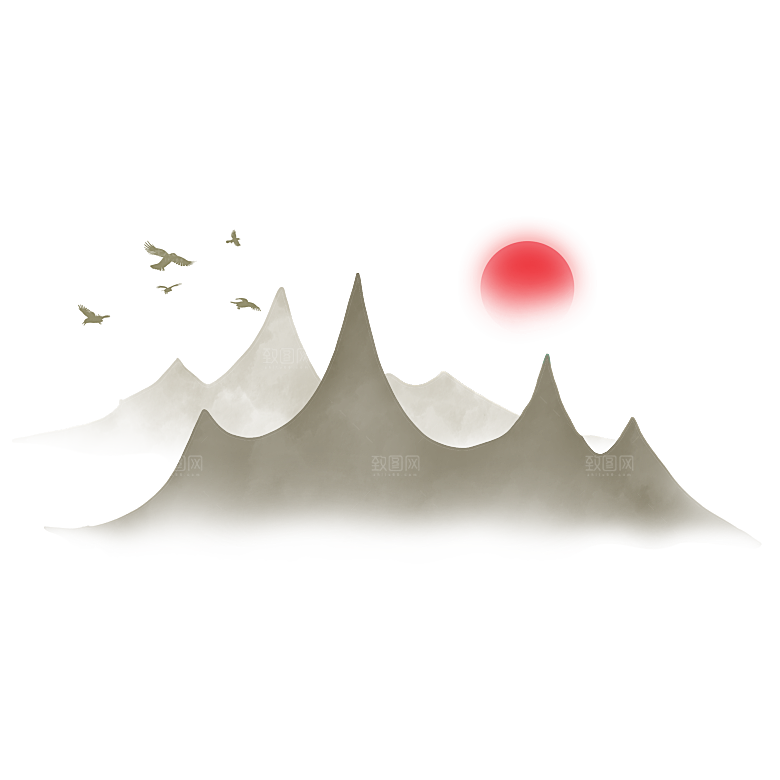 中国风水墨山水风景画远山山脉山峰