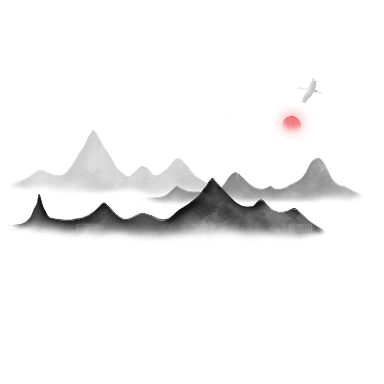 中国风水墨山水风景画远山山脉山峰