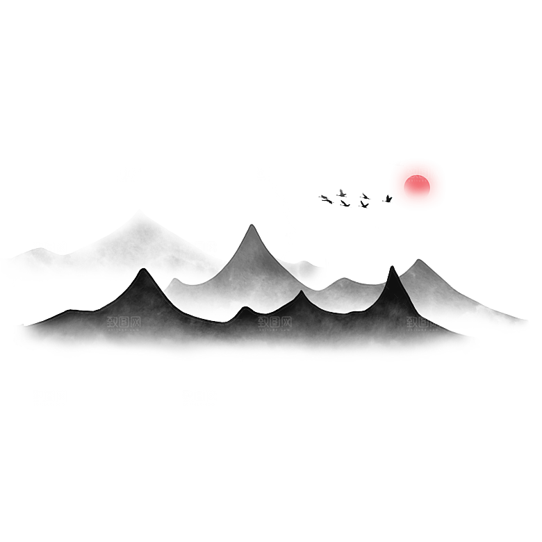 中国风水墨山水风景画远山山脉山峰