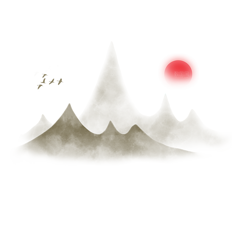 中国风水墨山水风景画远山山脉山峰