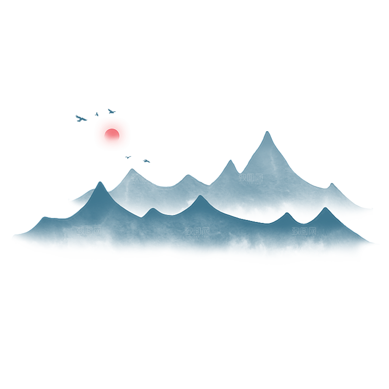 中国风水墨山水风景画远山山脉山峰