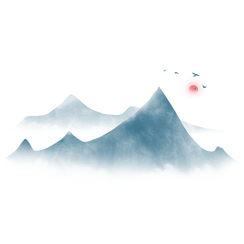 中国风水墨山水风景画远山山脉山峰