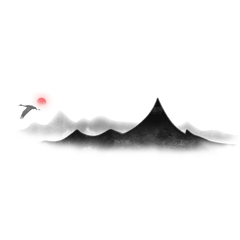 中国风水墨山水风景画远山山脉山峰