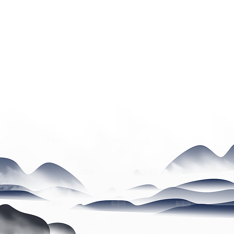 中国风水墨山水风景画远山山脉山峰