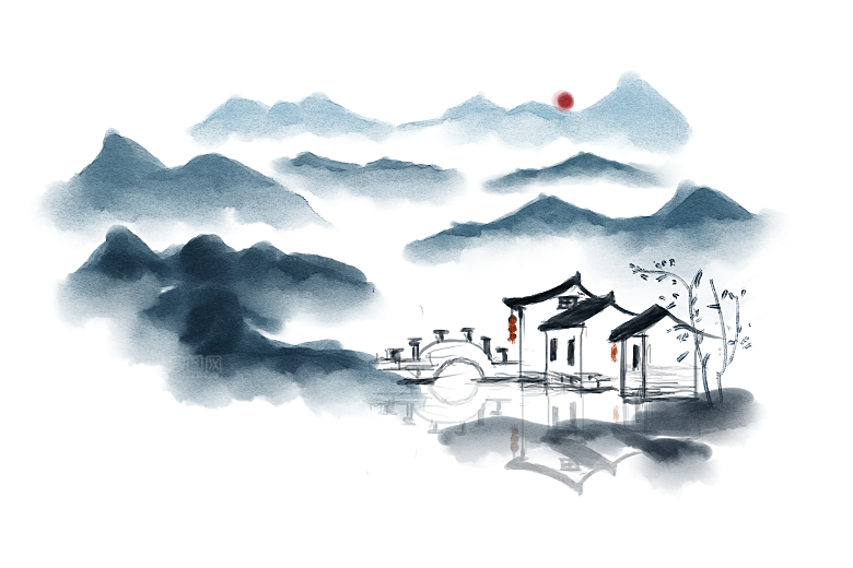 中国风水墨山水风景画远山山脉山峰
