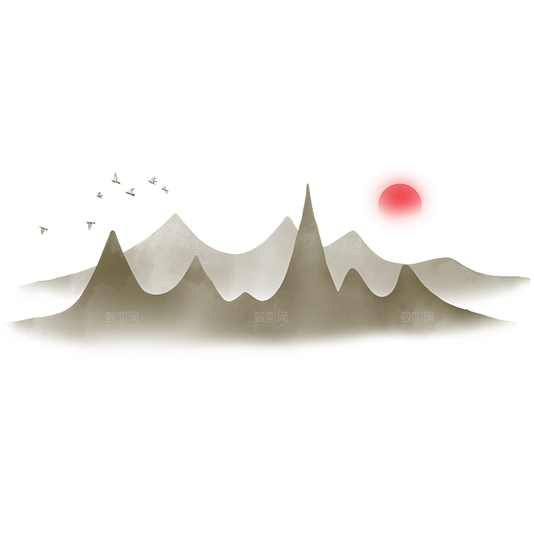 中国风水墨山水风景画远山山脉山峰