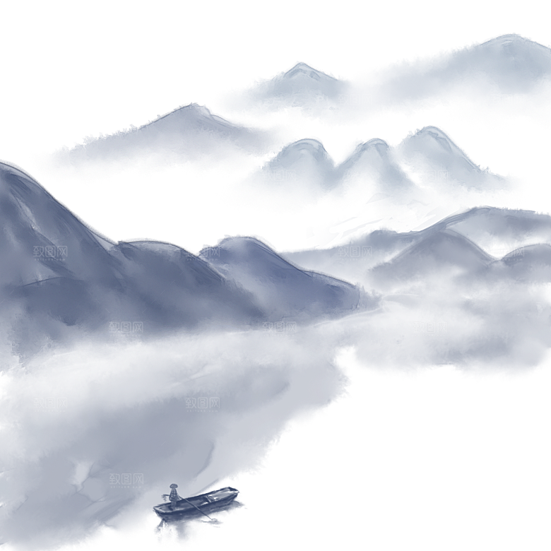 中国风水墨山水风景画远山山脉山峰